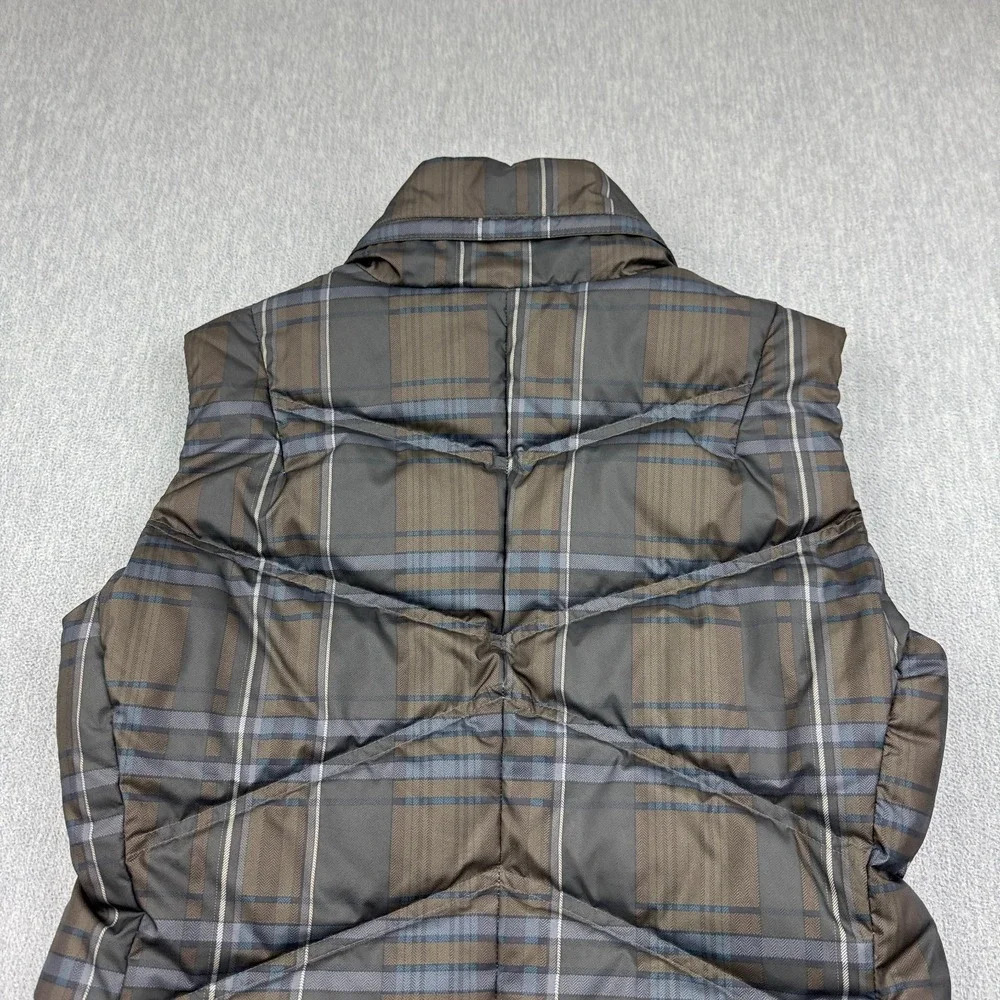 Patagonia Vest Womens Small Gray Brown Plaid Puffer Full Zip Goose Down Gorpcore